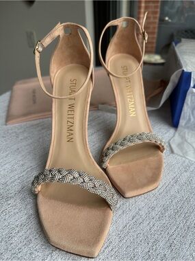 STUART WEITZMAN Nudist Shine in Blush/Nude Suede sz 9.5